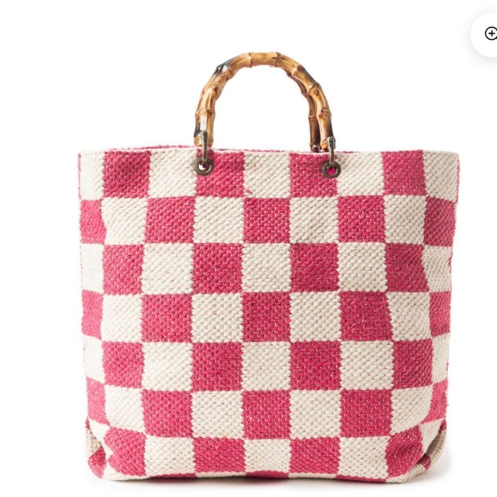 Myra classic Cottage Checker Tote in Pink - Picture 5 of 9